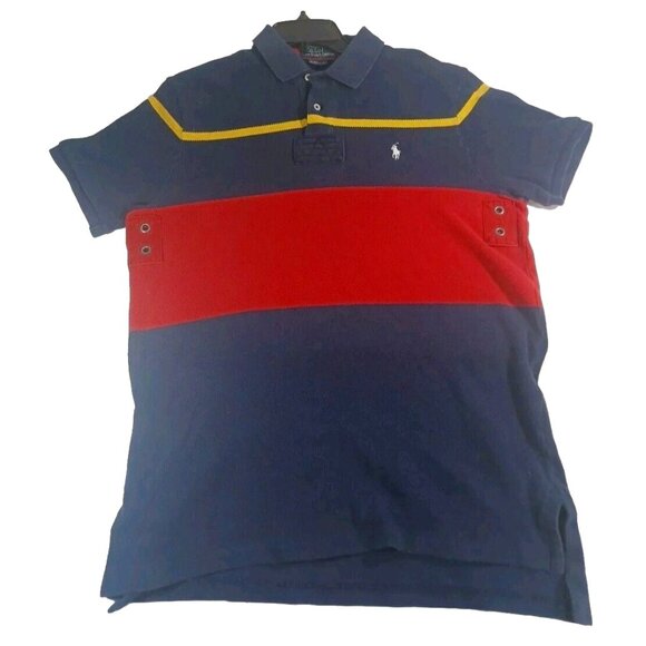 VTG Polo by Ralph Lauren Mens Large L Color Block Custom Fit Vented Rugb… - Picture 1 of 9